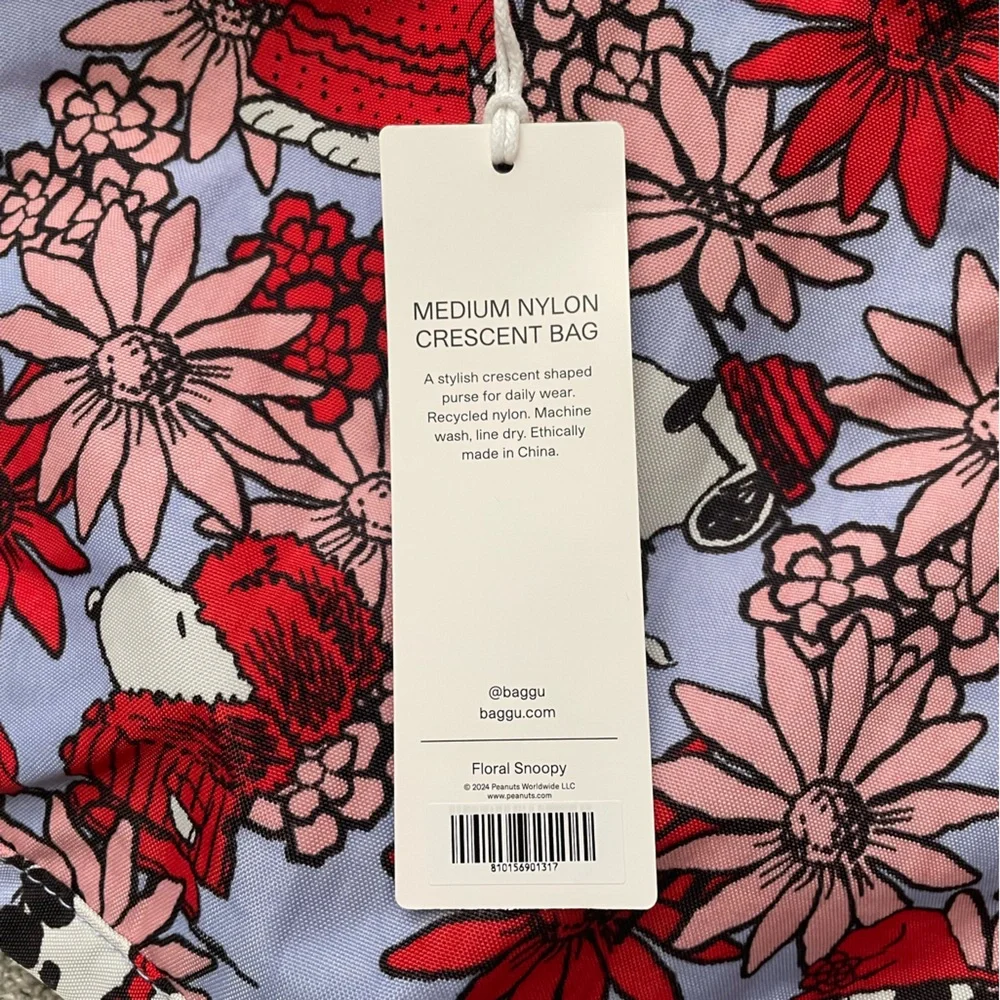 Baggu Peanuts Medium Crescent Bag Floral Snoopy - Picture 3 of 4